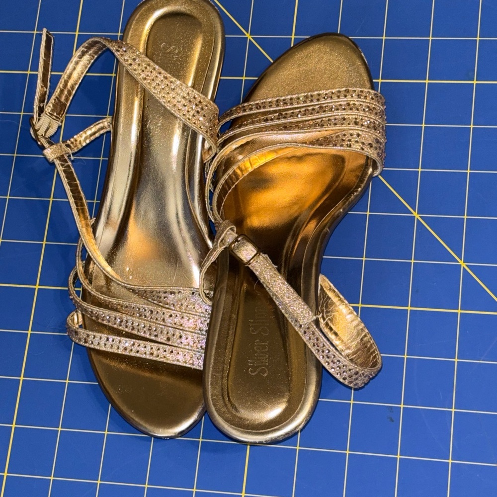 Gold Dress Shoes with Rhinestone Embellishments